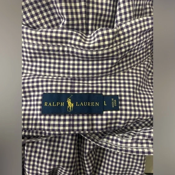 Ralph Lauren Button Down Shirt Mens Large Long Sleeve Purple White Gingham - Picture 3 of 8